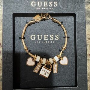 Guess Gold and Cream Heart Charm Bracelet